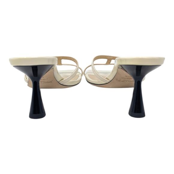 Jimmy Choo Ria 65 square toe mule slide strappy sandal cream black patent 37.5 - Picture 6 of 13